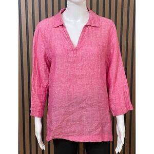Tahari Women's M Pink Blouse 100% Linen Tunic Casual Beach Minimalist Summer